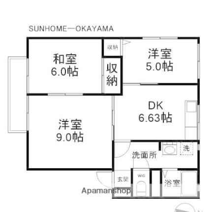 岡山県岡山市南区西市(賃貸アパート3DK・1階・55.89㎡)の写真 その2