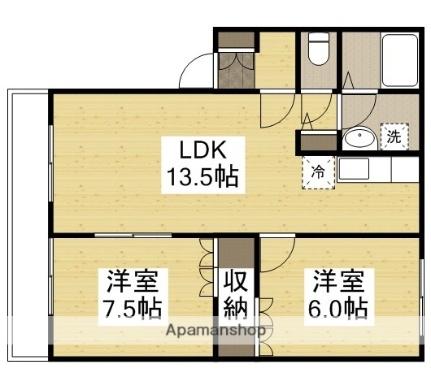 イーグレット5 201｜岡山県岡山市北区西崎２丁目(賃貸アパート2LDK・2階・57.13㎡)の写真 その2