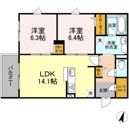 Ｓｈａｌｌｏｗ　Ｇａｒｄｅｎ　Ｂ棟 202 ｜ 岡山県岡山市北区北長瀬表町２丁目（賃貸マンション2LDK・2階・64.50㎡） その2