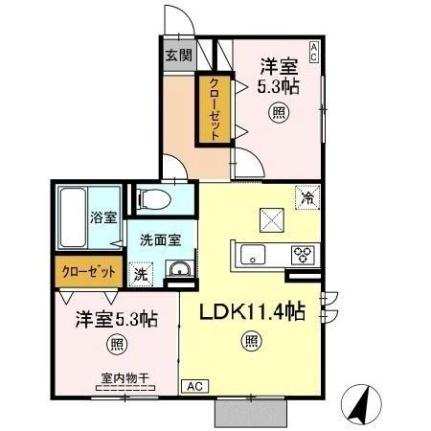 岡山県岡山市中区関(賃貸アパート2LDK・1階・52.96㎡)の写真 その2