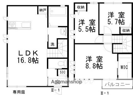 メゾン番町II 1 ｜ 岡山県岡山市北区番町１丁目（賃貸テラスハウス3LDK・2階・81.47㎡） その2