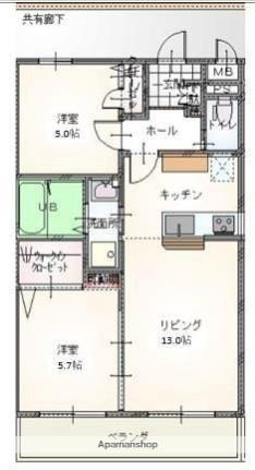 ハレレアII 302｜岡山県岡山市北区平田(賃貸マンション2LDK・3階・54.00㎡)の写真 その2