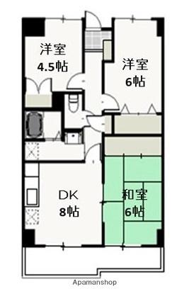 クオーレ花尻 402｜岡山県岡山市北区花尻みどり町(賃貸マンション3DK・4階・57.35㎡)の写真 その2