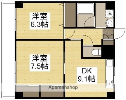 パレスマリソル 402｜岡山県岡山市北区辰巳(賃貸マンション2DK・4階・54.00㎡)の写真 その2