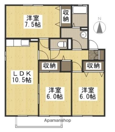 ウィルモア中仙道 202｜岡山県岡山市北区中仙道１丁目(賃貸アパート3LDK・2階・70.43㎡)の写真 その2