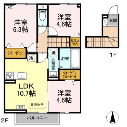 アルネオ 201｜岡山県岡山市北区平田(賃貸アパート3LDK・2階・63.71㎡)の写真 その2