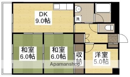 亀山総合ビル 406｜岡山県倉敷市白楽町(賃貸マンション3DK・4階・57.85㎡)の写真 その2