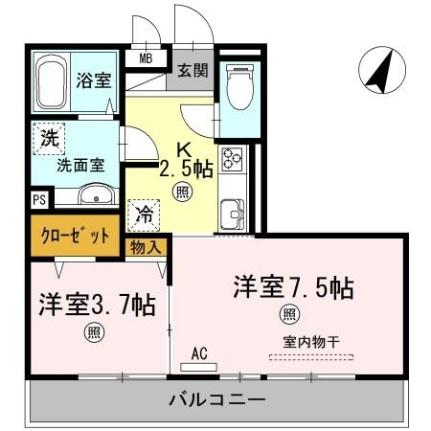 岡山県倉敷市西中新田(賃貸アパート2K・2階・36.67㎡)の写真 その2