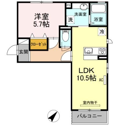 岡山県倉敷市西阿知町(賃貸アパート1LDK・3階・41.66㎡)の写真 その2