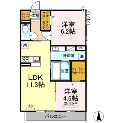 岡山県岡山市北区高柳西町(賃貸アパート2LDK・2階・54.59㎡)の写真 その2