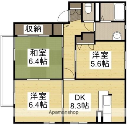 岡山県倉敷市白楽町(賃貸アパート3DK・2階・62.87㎡)の写真 その2