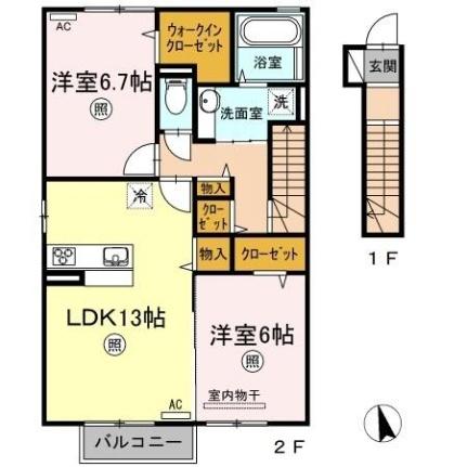 岡山県倉敷市上富井(賃貸アパート2LDK・2階・69.07㎡)の写真 その2