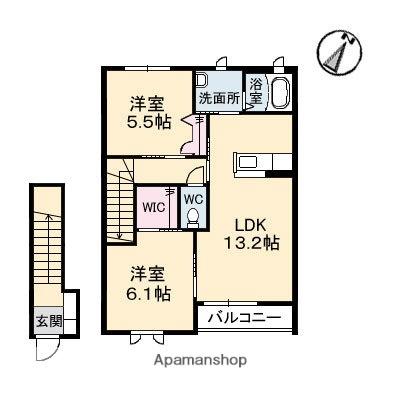 エピナール　Ｂ棟 ｜岡山県倉敷市中島(賃貸アパート2LDK・2階・61.63㎡)の写真 その2