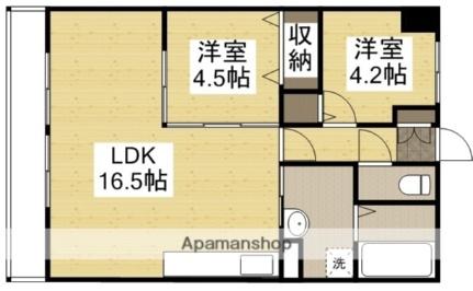 亀山総合ビル 405｜岡山県倉敷市白楽町(賃貸マンション2LDK・4階・57.85㎡)の写真 その2