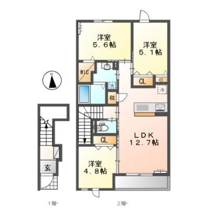 （仮称）ロココモダン東富井 202｜岡山県倉敷市東富井(賃貸アパート3LDK・2階・65.27㎡)の写真 その2