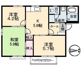 ピュア　チェーレ　Ａ棟 101｜岡山県倉敷市玉島長尾(賃貸アパート3K・1階・48.84㎡)の写真 その2