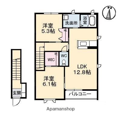 岡山県倉敷市沖新町(賃貸アパート2LDK・2階・61.63㎡)の写真 その2