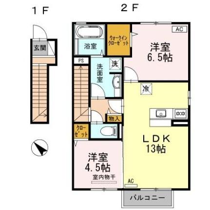 岡山県倉敷市連島町鶴新田(賃貸アパート2LDK・2階・63.63㎡)の写真 その2