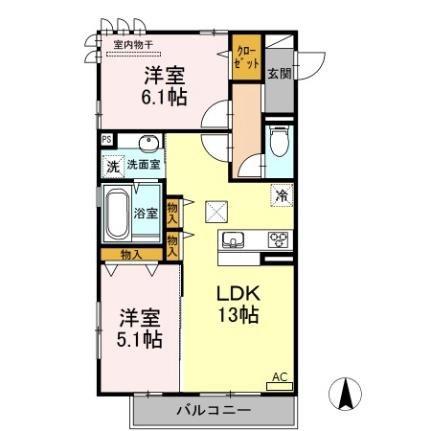 イル　ヴィラージュ　Ａ棟 ｜岡山県岡山市中区国富(賃貸アパート2LDK・1階・55.33㎡)の写真 その2