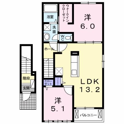 ジャルダン　ウールー　Ｂ 203｜岡山県岡山市南区新保(賃貸アパート2LDK・2階・58.70㎡)の写真 その2