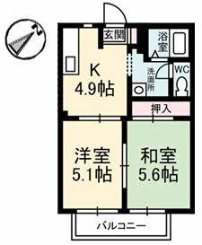 フレグランス　96 202｜岡山県岡山市北区北方２丁目(賃貸アパート2DK・2階・35.30㎡)の写真 その2