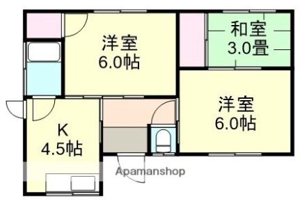 岡山県倉敷市玉島上成(賃貸アパート3K・1階・42.65㎡)の写真 その2