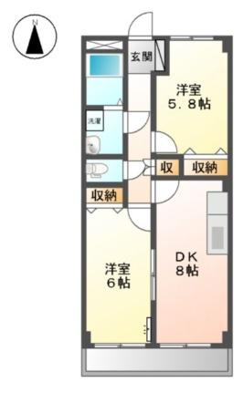 ＢＥＬＬ　ＣＲＥＳＴII 403｜岡山県岡山市南区豊成２丁目(賃貸マンション2DK・4階・48.00㎡)の写真 その2