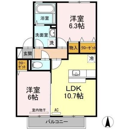 岡山県倉敷市浜町２丁目(賃貸アパート2LDK・2階・53.44㎡)の写真 その2