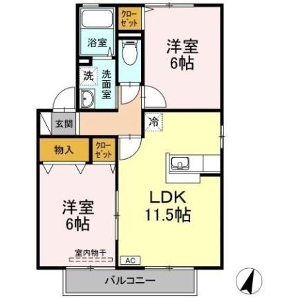 岡山県倉敷市中島(賃貸アパート2LDK・2階・53.76㎡)の写真 その2