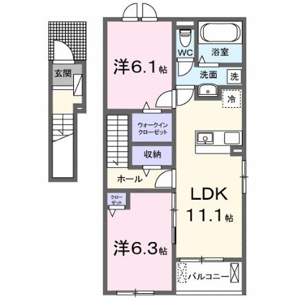 ベルシオン西江原I 201｜岡山県井原市西江原町(賃貸アパート2LDK・2階・58.57㎡)の写真 その2