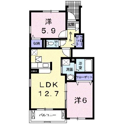 ジェルメ渡辺Ｂ 103｜岡山県倉敷市福井(賃貸アパート2LDK・1階・55.47㎡)の写真 その2