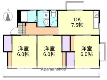 フラット西中新田 ｜岡山県倉敷市西中新田(賃貸マンション3DK・3階・63.39㎡)の写真 その2