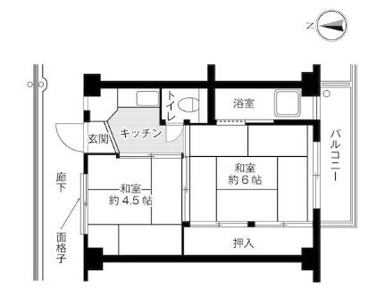 ビレッジハウス福富1号棟 0409｜岡山県岡山市南区福富西２丁目(賃貸マンション2K・4階・28.98㎡)の写真 その2