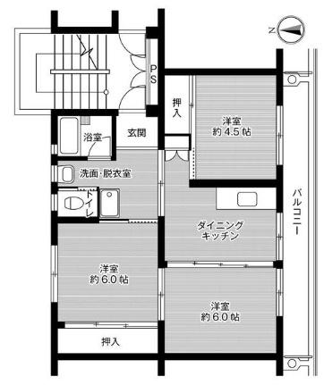 ビレッジハウス旭ヶ丘2号棟 0401｜岡山県笠岡市旭が丘(賃貸マンション3DK・4階・53.96㎡)の写真 その2