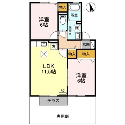 エフロレンス山陽　Ｄ棟 ｜岡山県倉敷市玉島乙島(賃貸アパート2LDK・1階・53.76㎡)の写真 その2