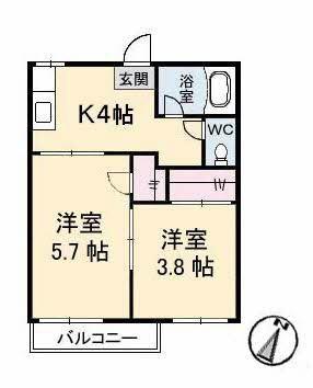 北浦コーポ ｜岡山県倉敷市宮前(賃貸アパート2K・1階・30.42㎡)の写真 その2