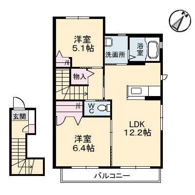 ピエ・タ・テール　Ｃ棟 ｜岡山県倉敷市北畝７丁目(賃貸アパート2LDK・2階・61.45㎡)の写真 その2