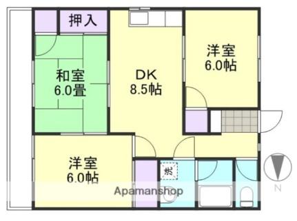 岡山県倉敷市上東(賃貸アパート3DK・2階・46.08㎡)の写真 その2