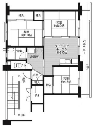 ビレッジハウス建部吉田1号棟 0203｜岡山県岡山市北区建部町吉田(賃貸マンション3DK・2階・53.08㎡)の写真 その2