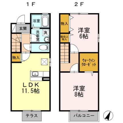 ハートハウス　Ｃ棟 ｜岡山県倉敷市四十瀬(賃貸テラスハウス2LDK・1階・65.60㎡)の写真 その2