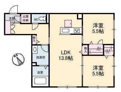 岡山県倉敷市中島(賃貸マンション2LDK・1階・61.62㎡)の写真 その2