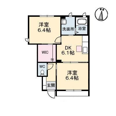 岡山県倉敷市沖新町(賃貸アパート2DK・1階・46.68㎡)の写真 その2