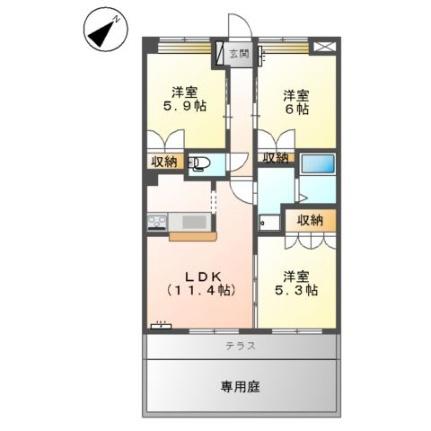 リッチフィールド 00102｜岡山県倉敷市新倉敷駅前５丁目(賃貸アパート3LDK・1階・61.11㎡)の写真 その2