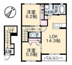 アクアヴィーヴォ　Ａ棟  ｜ 岡山県倉敷市笹沖（賃貸アパート2LDK・2階・66.01㎡） その2