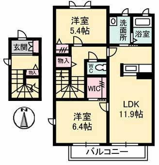 コントレイル ｜岡山県倉敷市西富井(賃貸アパート2LDK・2階・65.85㎡)の写真 その2