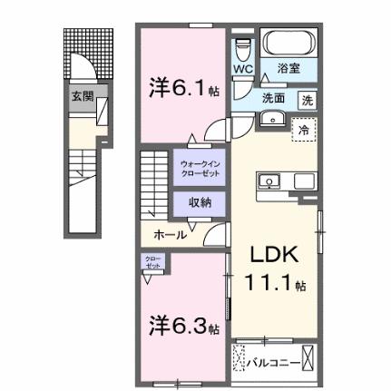 グランドール　Ａ 201｜広島県福山市沼隈町大字草深(賃貸アパート2LDK・2階・58.57㎡)の写真 その2