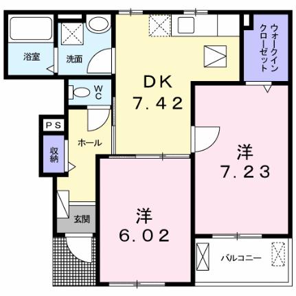 グリーンヒルズ福山・弐番館 102｜広島県福山市駅家町大字近田(賃貸アパート2DK・1階・50.03㎡)の写真 その2