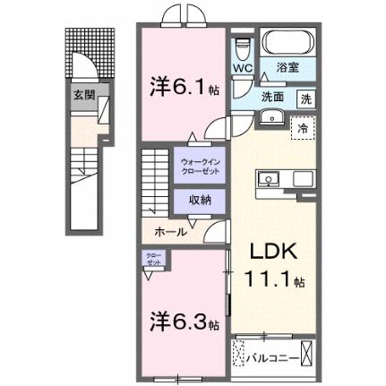 ベルシオン西江原II 202｜岡山県井原市西江原町(賃貸アパート2LDK・2階・58.60㎡)の写真 その2