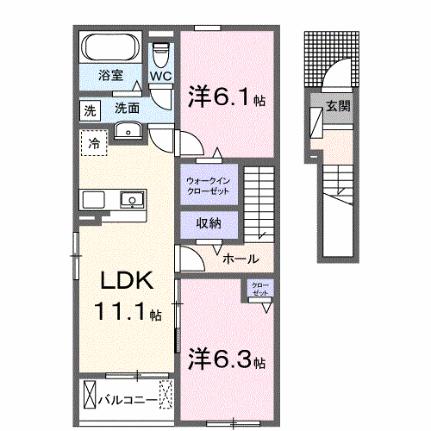 グランドール　Ａ 205｜広島県福山市沼隈町大字草深(賃貸アパート2LDK・2階・58.57㎡)の写真 その2