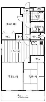 広島県広島市安佐北区深川２丁目(賃貸マンション3DK・1階・62.27㎡)の写真 その2